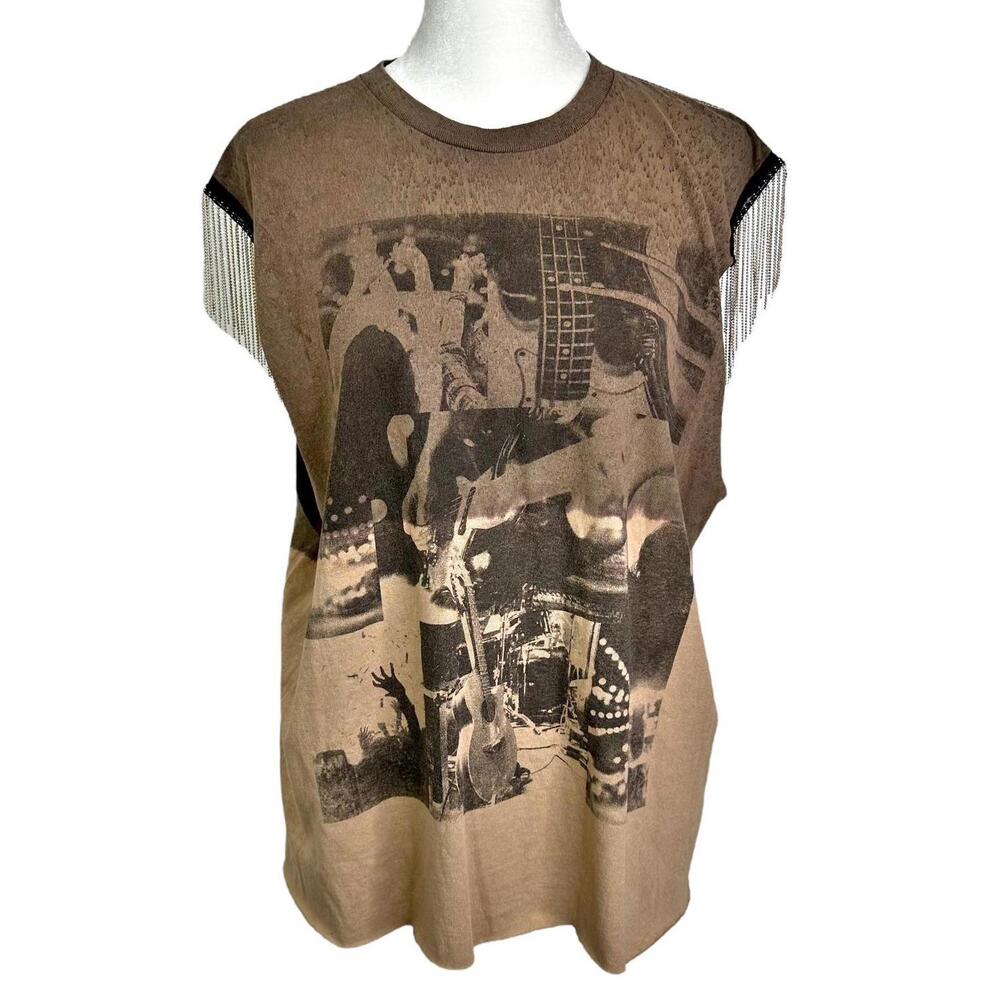 NWOT American Highway Fringe Sleeve Graphic T-Shirt Womens M